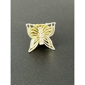 Small Dainty Gold Tone Butterfly With Clear Rhinestones Collectible Lapel Pin
